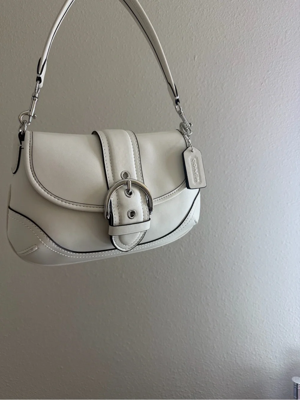 Coach White Pebble Leather Buckle Shoulder Bag